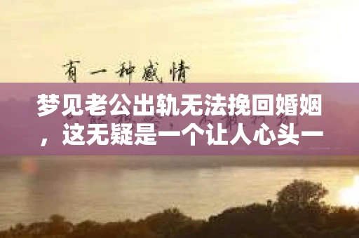 梦见老公出轨无法挽回婚姻，这无疑是一个让人心头一紧的梦境。在现实生活中，婚姻问题一直是人们关注的焦点，而梦境中的出轨，更是让人心生疑虑。那么，这样的梦境究竟预示着什么？我们又该如何面对呢？今天，就让我们一起来探讨一下这个话题。